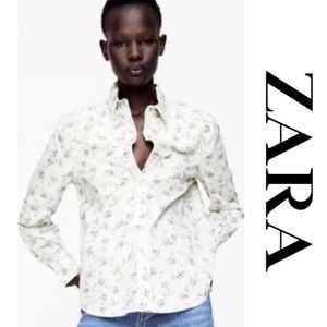 ZARA Beautiful Floral Top Long Sleeves Quilted Yoke Snap Closure Women’s Size M